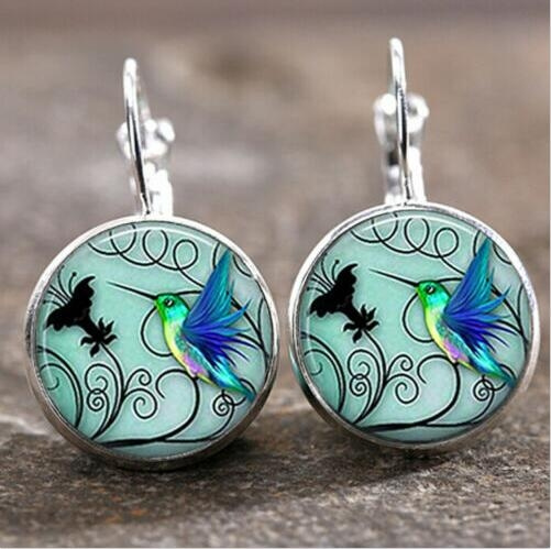 1 pair Blue Hummingbird Silver Trendy 