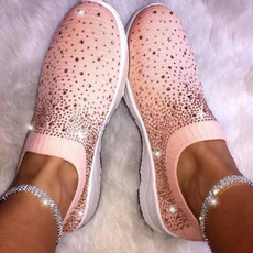 Women Shoes Black White Pink Sock Sneakers Sparkly Shiny Plus Size Breathable Slip on Running Shoes
