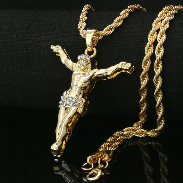 Details about   Men's 14k Gold PT Jesus Christ 3D Head Portrait Pendant 24" Rope Chain Necklace 