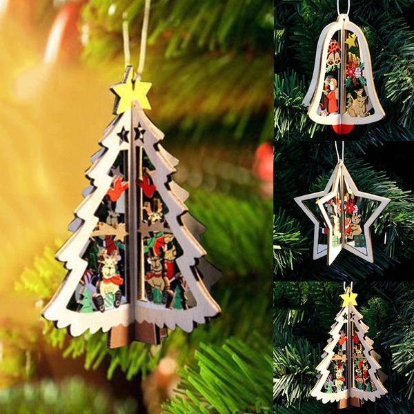 Xmas Tree Pendant Hanging Wooden Christmas Decoration Home Party Decor Ornaments 