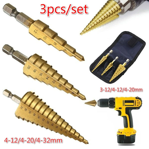 1pc Step Cone Drill Bit Set HSS Steel Titanium Coated Hex Shank Hole Cutter 4-12