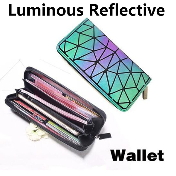Fashion Luminous Holographic Wallet Rainbow Reflective Handbag geometric  Luminous Wallet Purse With Zipper For Women
