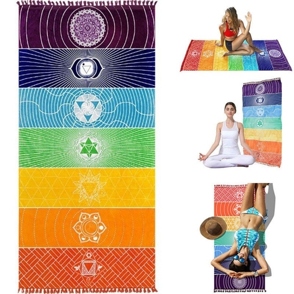 Bufanda o Esterilla de Yoga Lanceasy Rainbow Boho 100cm x 45cm Manta de Playa con diseño de Mandala a Rayas para Colgar en la Pared