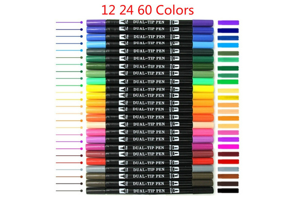 Dual Brush Pens 12 24 60 Color Calligraphy Pen Set with Hand Lettering  Guide Book Fine Liner and Brush Tip Markers. Colored Pens, Art