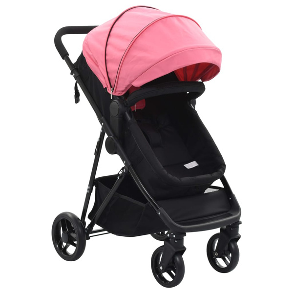 Poussette Landau Bebe 2 En 1 Rose Et Noir Acier Wish