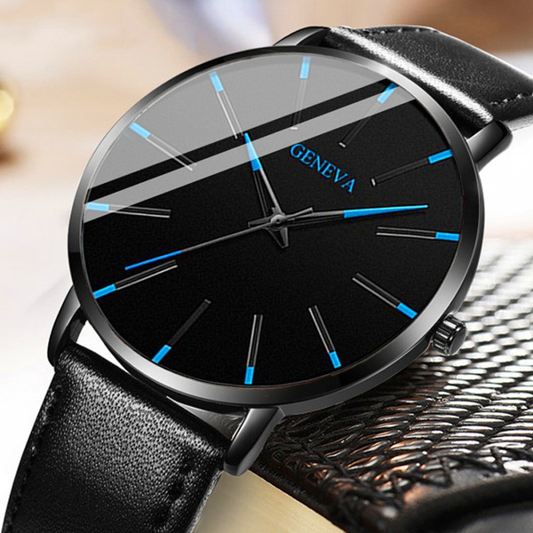 Geneva Mens Watch Black Leather Simple Quartz Watch Deluxe Business Sports Men s Clock Men Gift Watch Uhren Herren