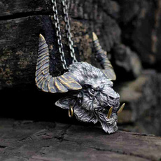 Head, Stainless Steel, punk necklace, hornnecklace