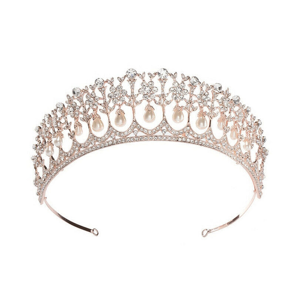 5cm High Crystal Pearl Rose Gold Wedding Bridal Party Pageant Prom Tiara Crown 