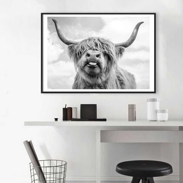 Large Highland Cattle Posters and Prints Black White Wall Art Canvas ...