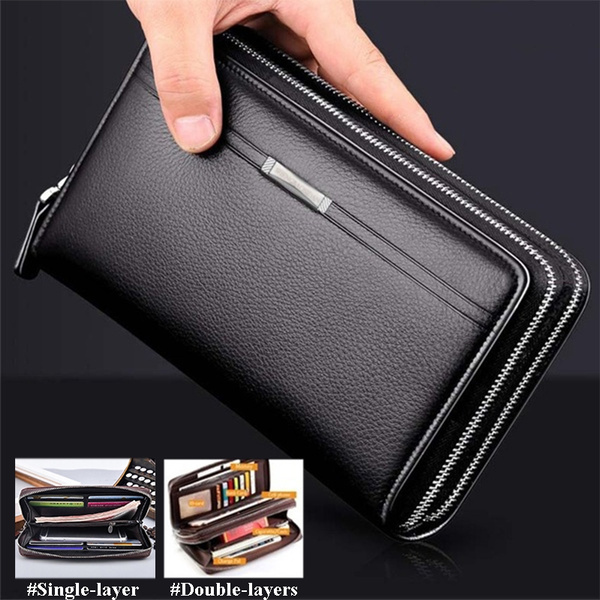 Large Capacity Fashion Long Wallet Men Hand Bags Double Zipper Mobile Phone  Bags