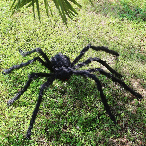 2Ps 200CM/6Ft Scary Plush Giant Spider Decors Halloween Haunted House Grass Prop 