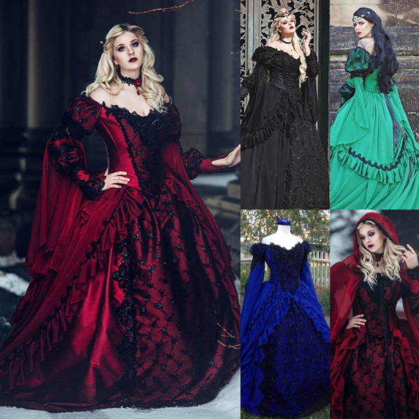 S-5XL New Fashion Women Vintage Medieval Aristocratic Maxi Dress Lace ...