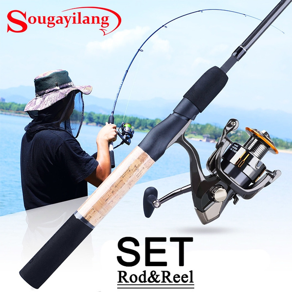 Sougayilang 2.1M Spinning Fishing Rod Combos 2 Section Carbon Telescopic Fishing  Rod and 13+1BB Spinning Reel Travel Rod Fishing Tackle