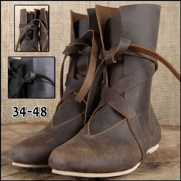 Medeival Leather Boots,Re-enactment Renaissance Pirate Shoes Men's Long Boot 