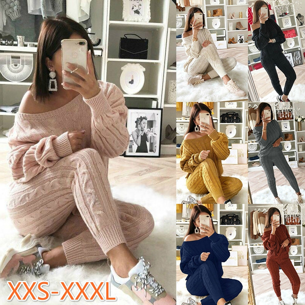 Autumn Women'S Solid 2 Piece Set Casual Knitted Tracksuit