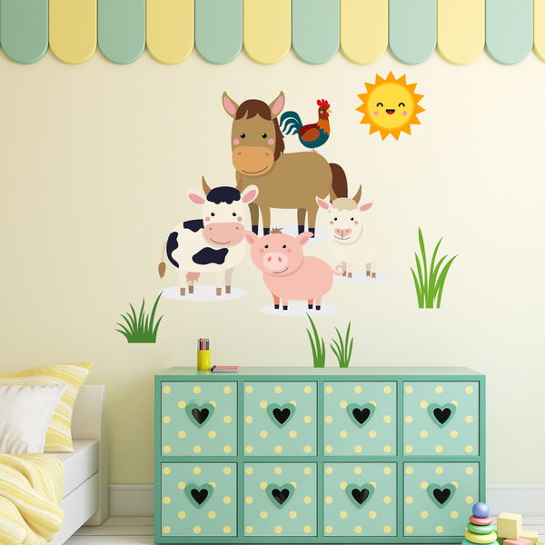 Lovely Animals Farm Wall Stickers Kids Bedroom Cow Horse Pigs Chicken Mural &