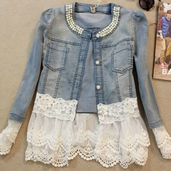 Women Denim Jacket Fashion Chiffon Slim Casual Splice Coat | Wish