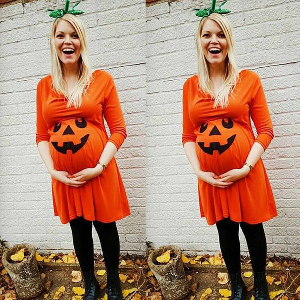 Women Maternity Halloween Dress Pregnant Nursing Devil Print Nightgown Clothes
