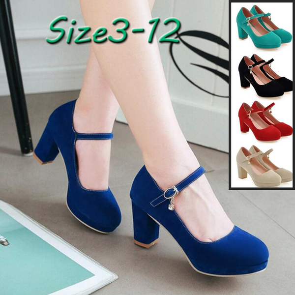 Coclour Handmade Orange Blue Mary Jane Shoes Fashion Thick Heels Womens Single Shoes Color Matching Big Size OL Work Women Pumps