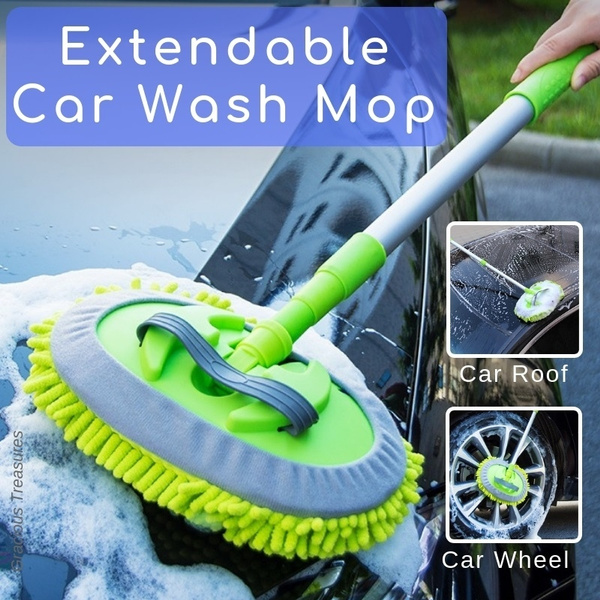 Retractable Car Wash Mop (Including Brush Head)Dust Removal Detachable  Dual-use Mop Rag Strong Water Absorption Car Cleaning