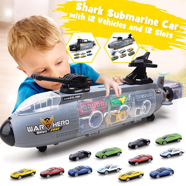 Children's Toy Shark Submarine Set with Alloy Military Simulation Car