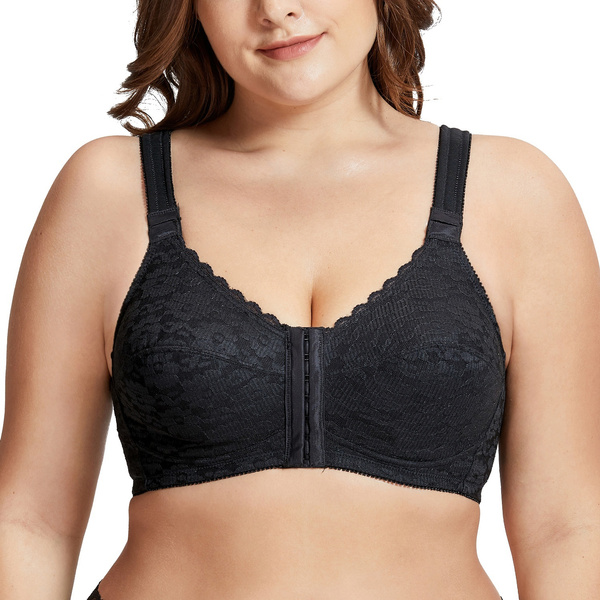 Women Front Closure Bras Full Coverage Lace Plus Size Wirefree Bra
