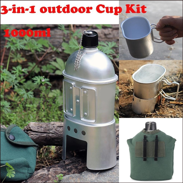 3pcsin1 Cookware Set Aluminum Military Canteen Cup Wood Stove Set with Cover Bag for Camping