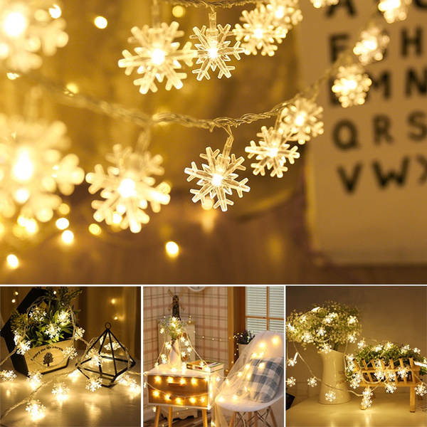 LED Snow Flakes String Fairy Light Christmas Tree Garland New Garden Decorations