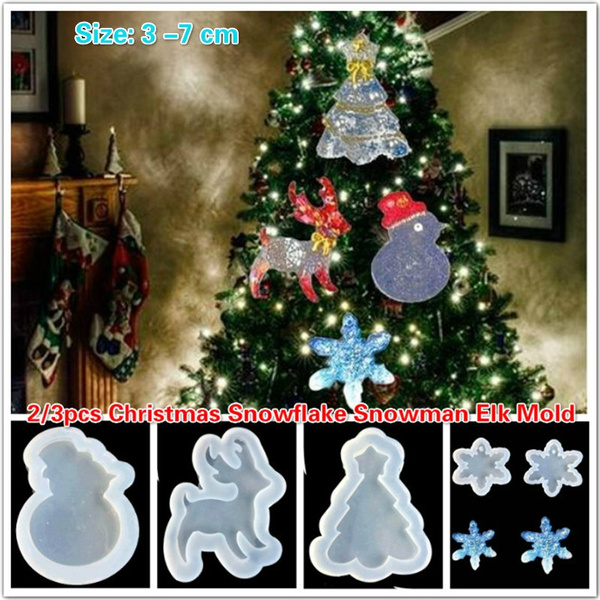 2pcs Silicone Christmas Snowflake Snowman Elk Mold Pendant Jewelry Making Epoxy Resin Mould Craft Wish