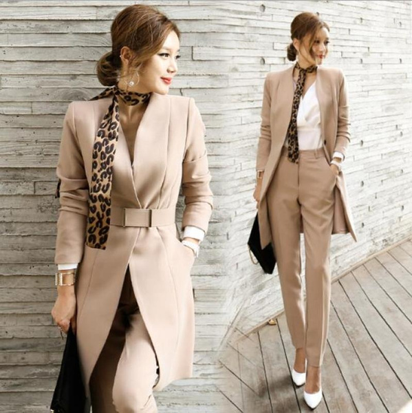 Elegant Women Pant Suits One-button Blazer Jacket & Ankle-length Pants  Workwear Female Suits 2 Pieces Set 2021 Autumn