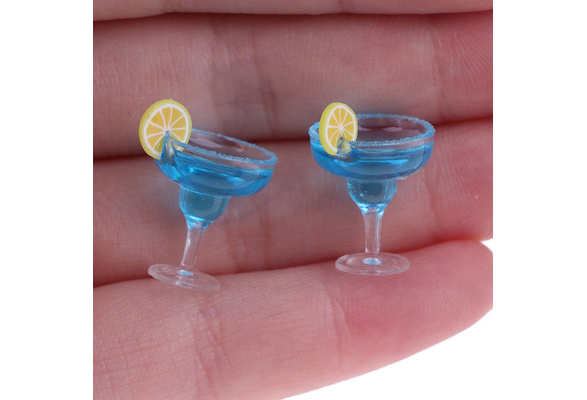 2Pcs 1:12 Dollhouse miniature blue cocktail cup simulation drink glass model tAB