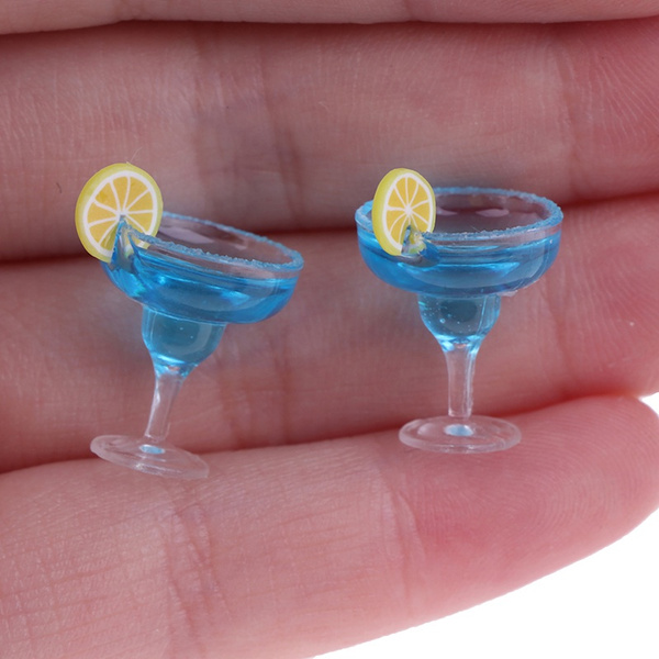 2Pcs 1:12 Dollhouse miniature blue cocktail cup simulation drink glass modePLUS