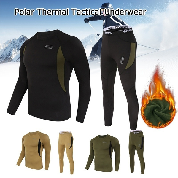 Warm Winter Spring Long Sleeve Outdoor Thermal Underwear Set Fleece Slim  Fit Army Tactical Hiking Military Clothes Top + Pants
