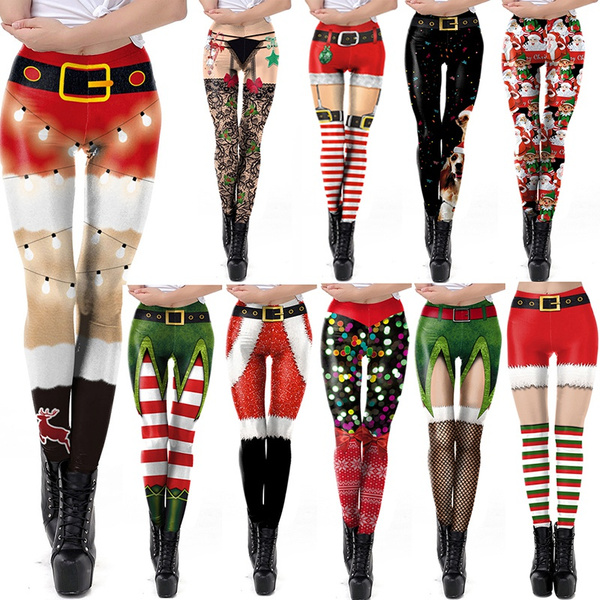 Women Christmas Leggings Fashion 3D Digital Printing Leggings Funny Xmas  Tights Pants