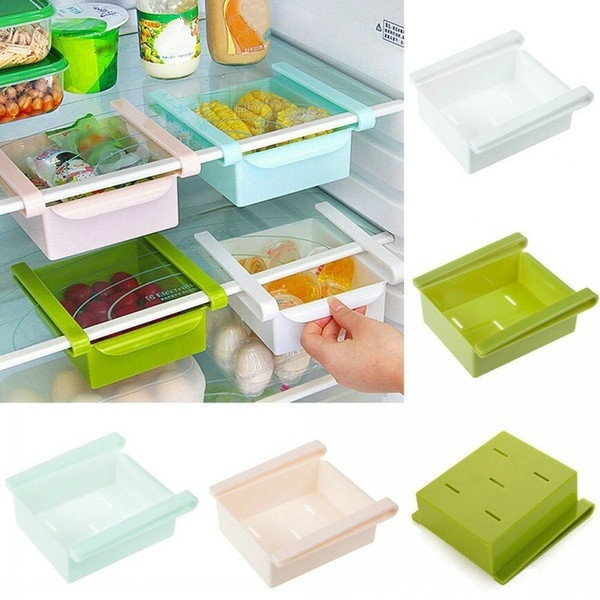 Kitchen Slide Freezer Fridge Space Saver Shelf Holder Box Organizer Storage Y1Y5