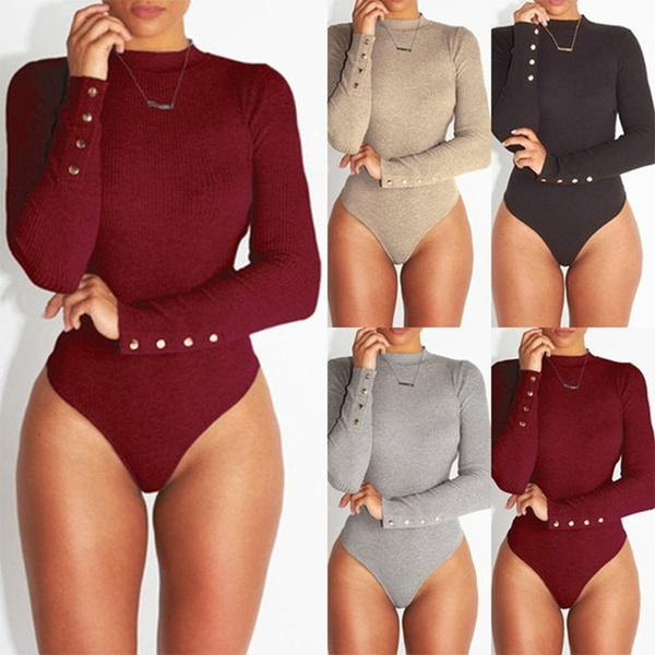 Sexy Women Long Sleeve Bodysuit Fashion Ladies Stretch Leotard