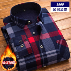 Autumn and Winter Men's Long Sleeved Shirt Warm Casual Plaid Shirt Printing Layer Men's Large Size