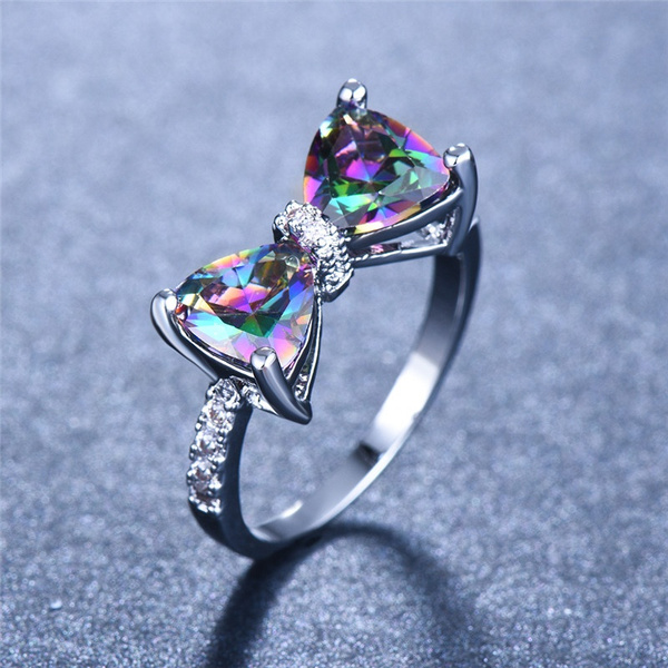 Details about   Silver 925 Infinity Celtic Brilliant Rainbow Topaz Wedding Engagement Ring Set 