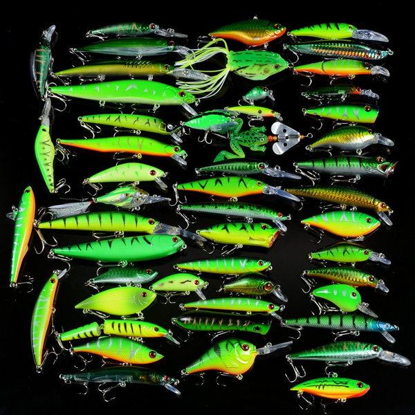 50pcs Green Colors Minnow Fishing Lures Set Artificial Bait Kit