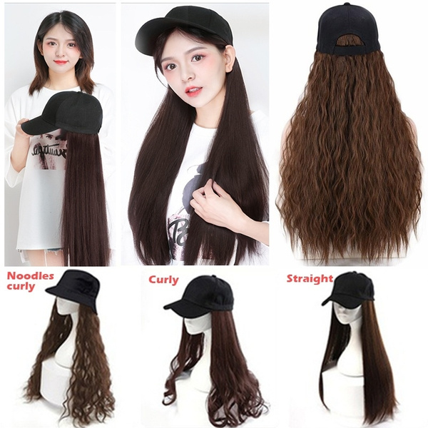 Hat Hair Extensions: Curly Brown