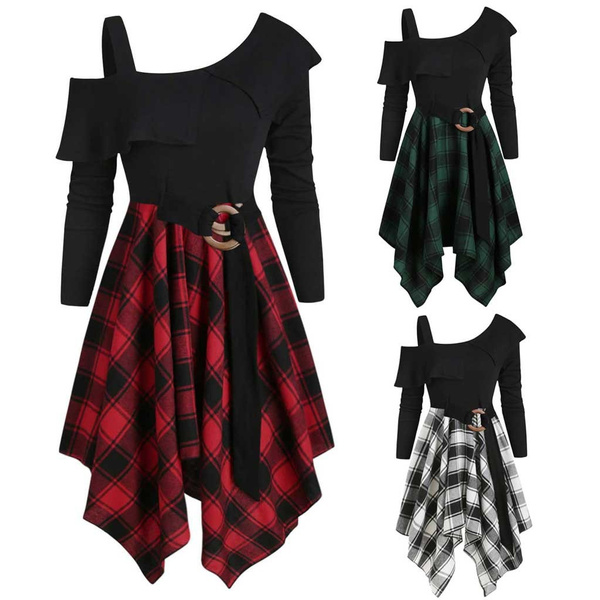 Vestido Mujer Tallas Grandes Cuello Skew Cuello Belted Handk Vestido Mujer Tallas Grandes Cuello Skew Cuello Belted Handk
