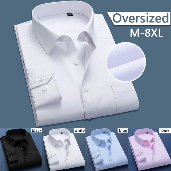Oversized White Shirts Plus Size Men Business Dress Shirt Long Sleeved