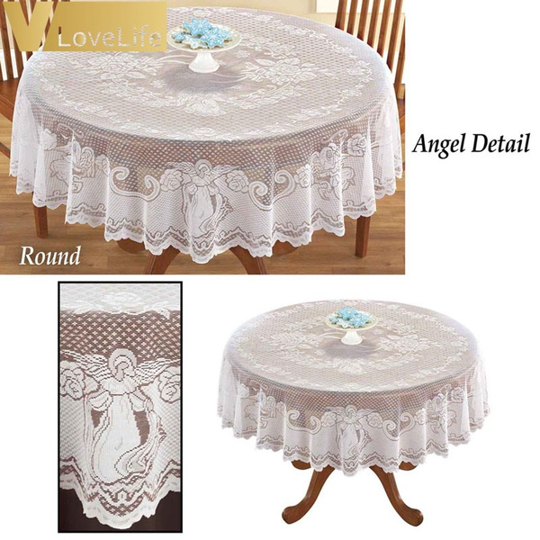 Christmas White Lace Tablecloth Angel Glass Table Cover Polyester Room Cloth Wedding Home Decor Wish - Tablecloths For Home Decor