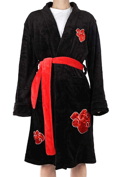 Adult Kimono Bathrobe Anime Sleepwear Naruto Cosplay Robe Akatsuki Uchiha Itachi Flannel Pajamas Unisex Winter Warm Nightwear 