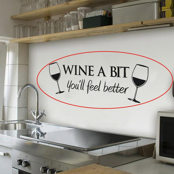 Wine A Bit Vinyl Wall Sticker QuoteMural Decor Removable Decal Dining Room FG