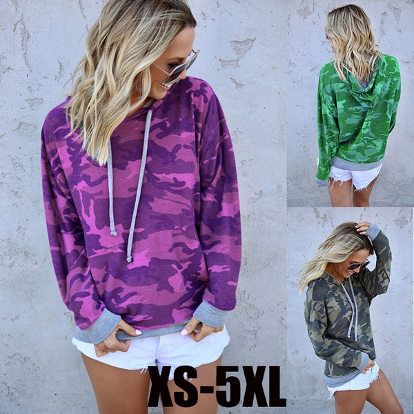 plus size women's camouflage hooded shirts & tops