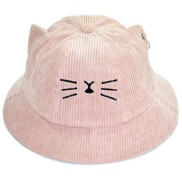 New Corduroy Girls Pink Kitty Bucket Hat Boys Autumn Spring