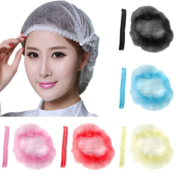 100pcs Disposable Hair Net Cap Non Woven Antistatic Hat Elastic Head
