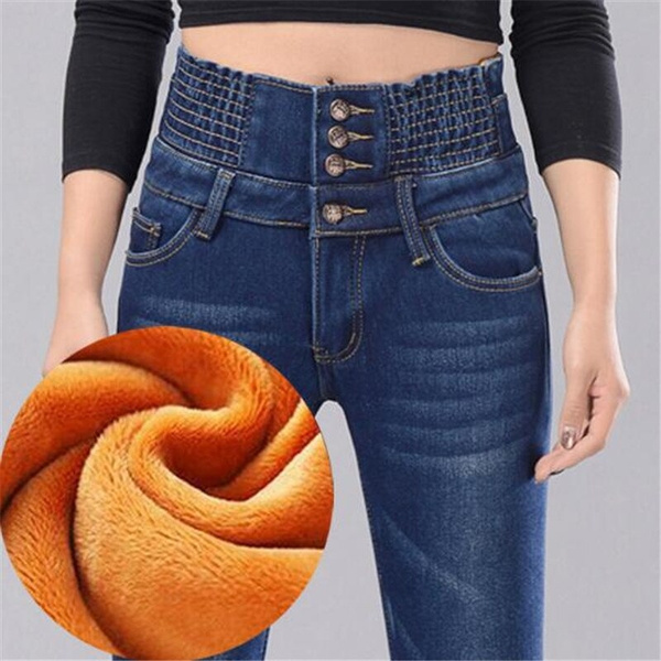 Winter wool jeans women's 4 button hot 