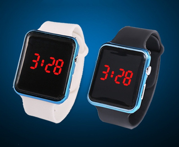 New hot square mirror face silicone band digital online watch